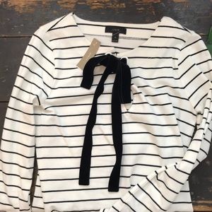NWT j crew xs stipe long sleeve top velvet bow